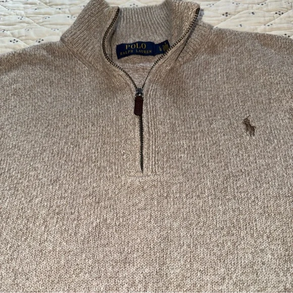 Polo Ralph Lauren Sweater Mens Large Brown Estate Rib 1/4 Zip Mock Neck Pullover - Picture 6 of 6